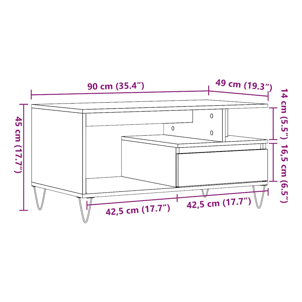 Coffee Table Old Wood 90x49x45 cm Engineered Wood