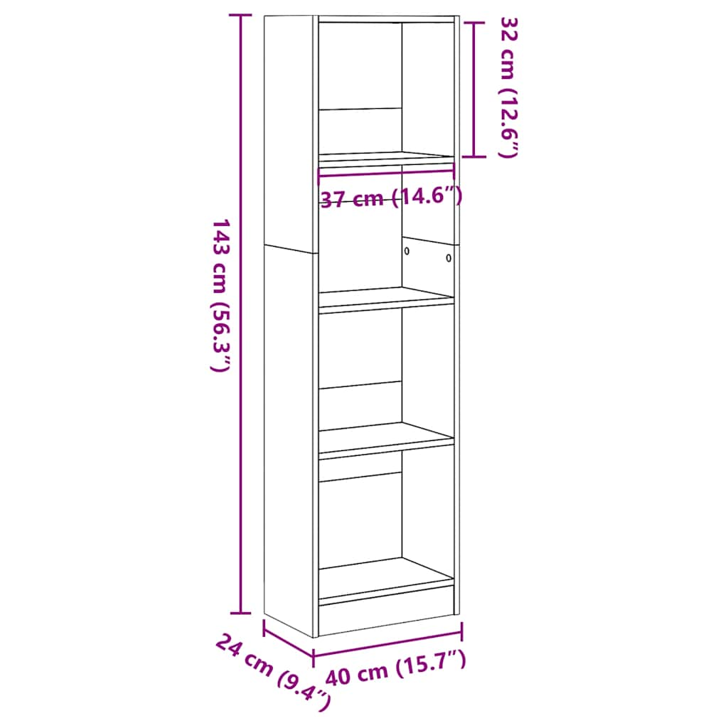 Bookcase High Gloss White 40x24x143 cm Engineered Wood