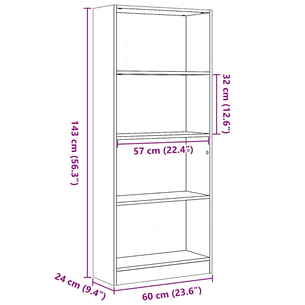 Bookcase High Gloss White 60x24x143 cm Engineered Wood