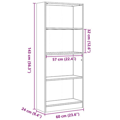 Bookcase High Gloss White 60x24x143 cm Engineered Wood