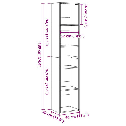 Bookcase High Gloss White 40x30x189 cm Engineered Wood