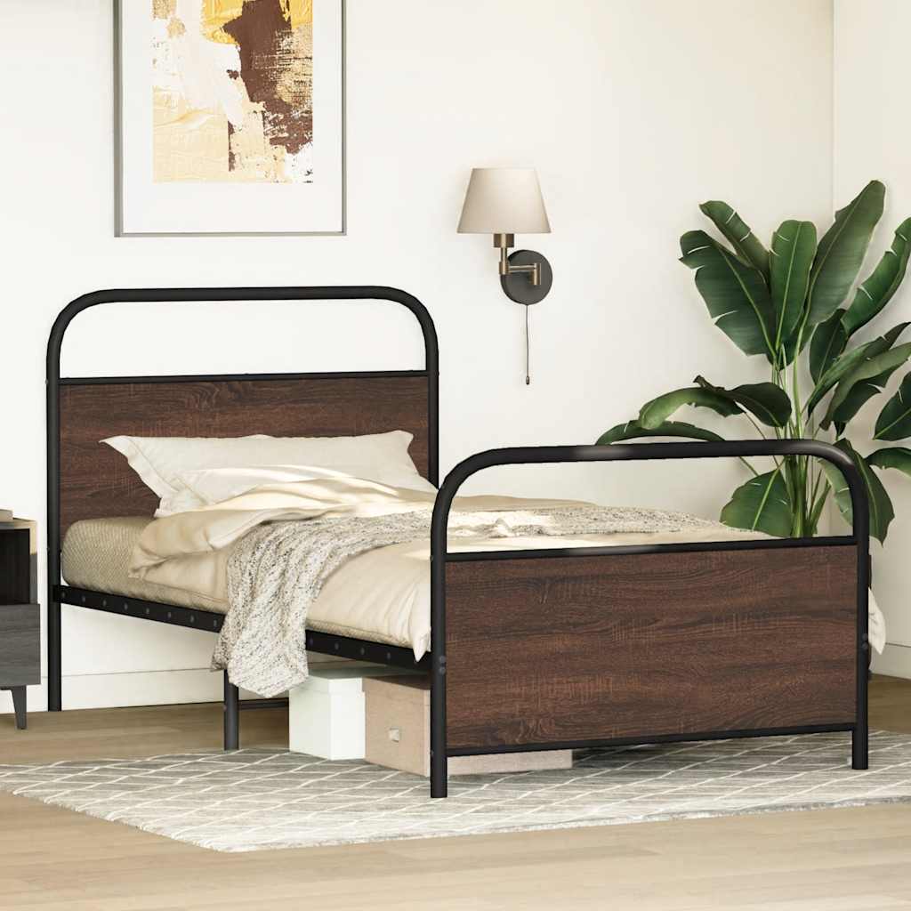 Bed Frame Without Mattress 100x190 cm Brown Oak Engineered Wood