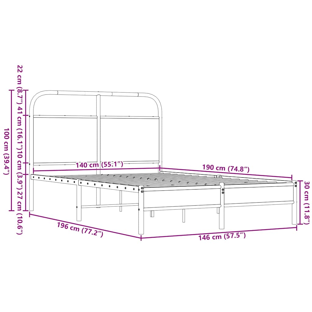 Bed Frame without Mattress 140x190 cm Brown Oak Engineered Wood