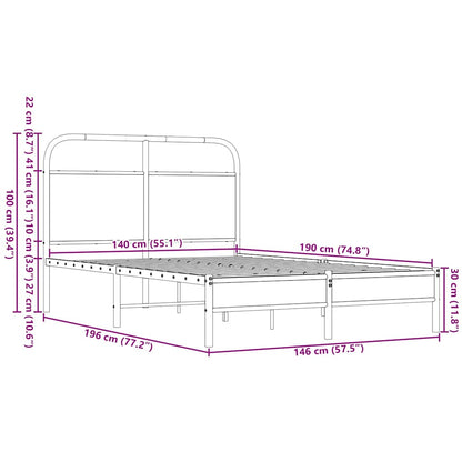 Bed Frame without Mattress 140x190 cm Brown Oak Engineered Wood
