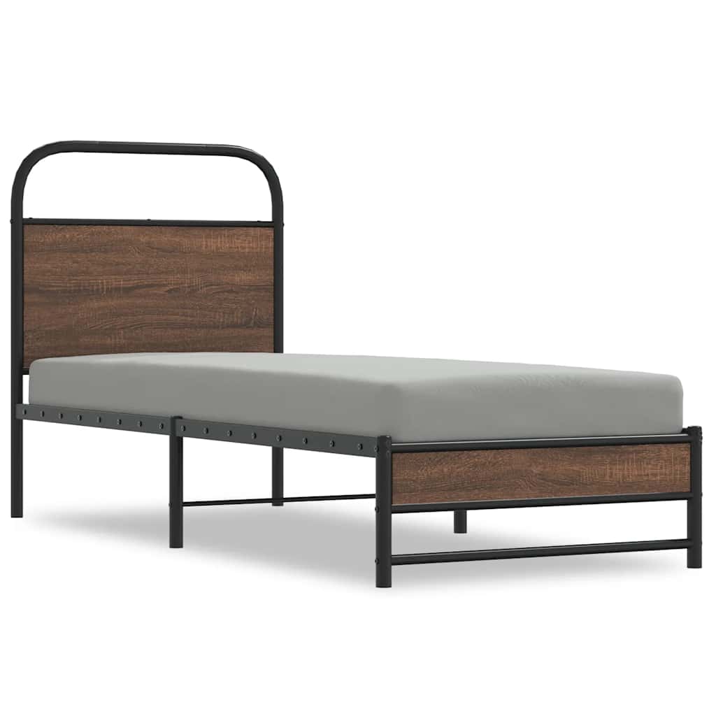 Bed Frame without Mattress 75x190 cm Brown Oak Engineered Wood