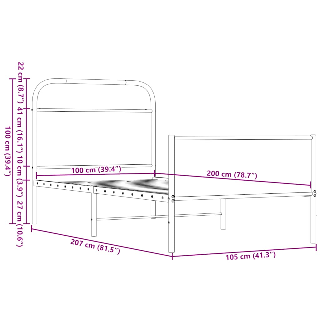 Bed Frame without Mattress 100x200 cm Brown Oak Engineered Wood