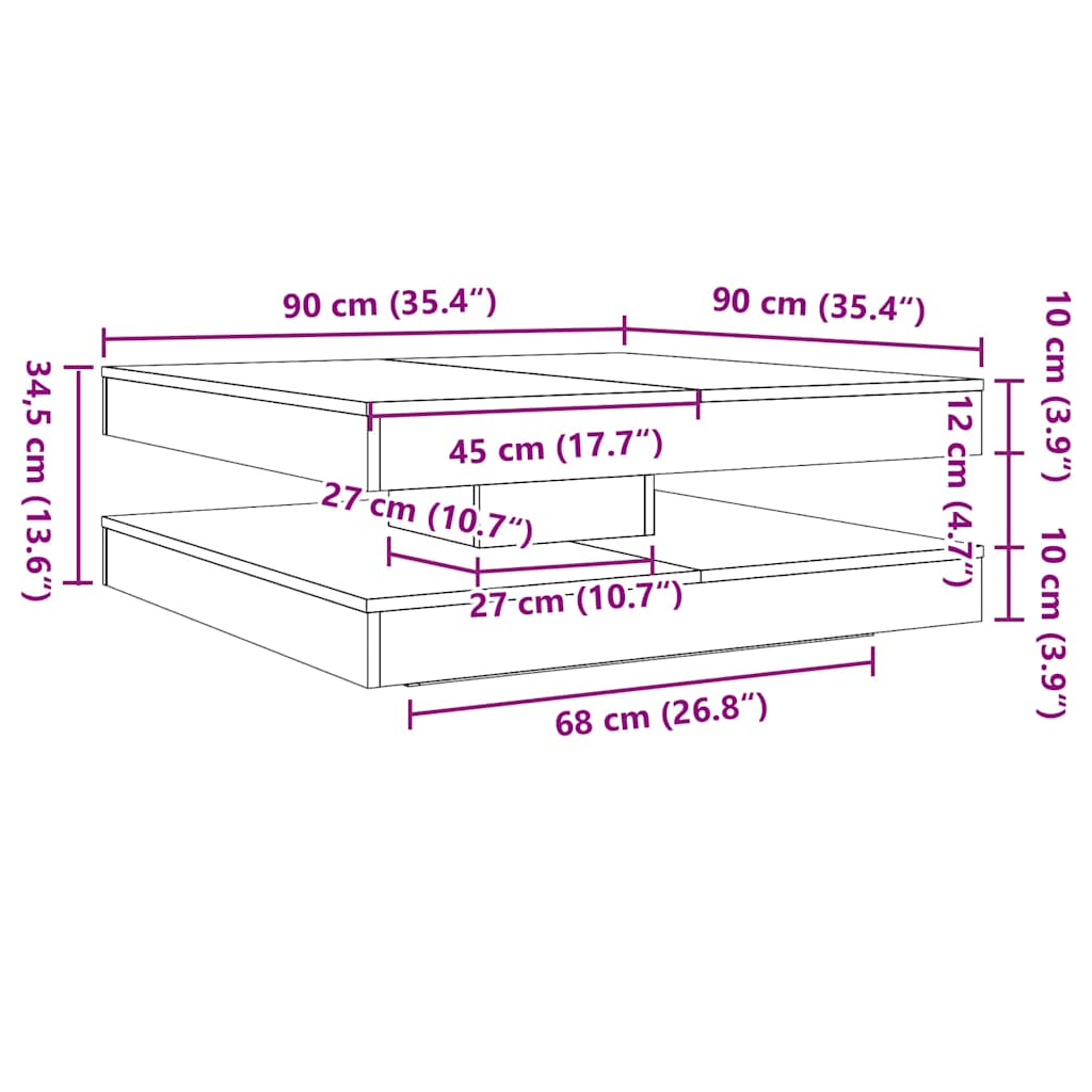 Coffee Table 360-Degree Rotatable Black Oak 90x90x34.5 cm