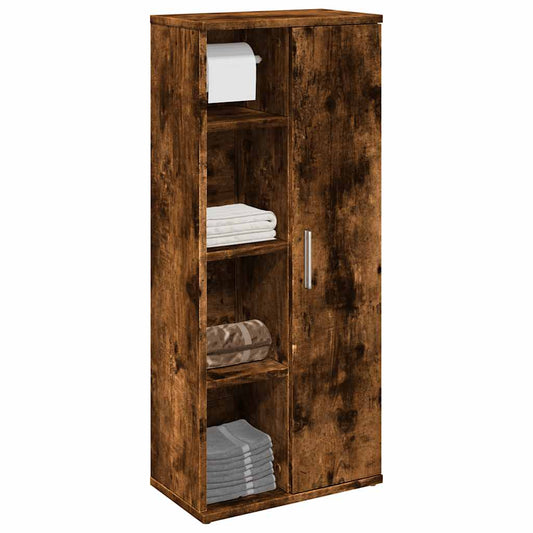 Bathroom Cabinet with Roll Holder Smoked Oak 39x22x90 cm