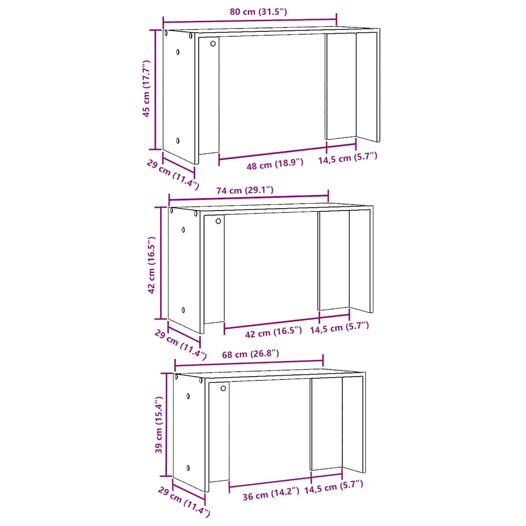 Nesting Tables 3 pcs Brown Oak Engineered Wood