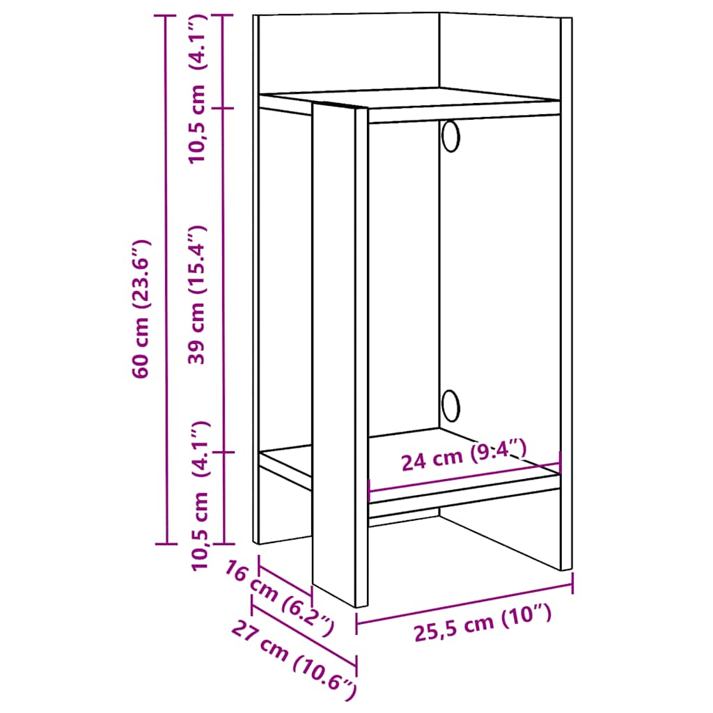 Side Table with Shelf White 25.5x27x60 cm