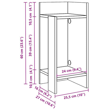 Side Table with Shelf White 25.5x27x60 cm