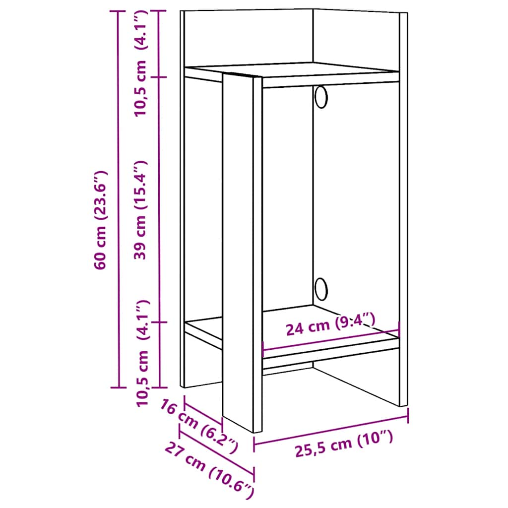 Side Table with Shelf Black 25.5x27x60 cm