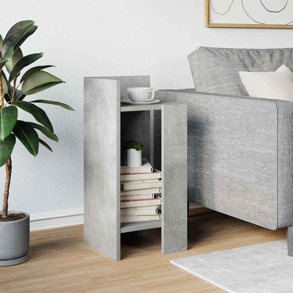 Side Table with Shelf Concrete Grey 25.5x27x60 cm