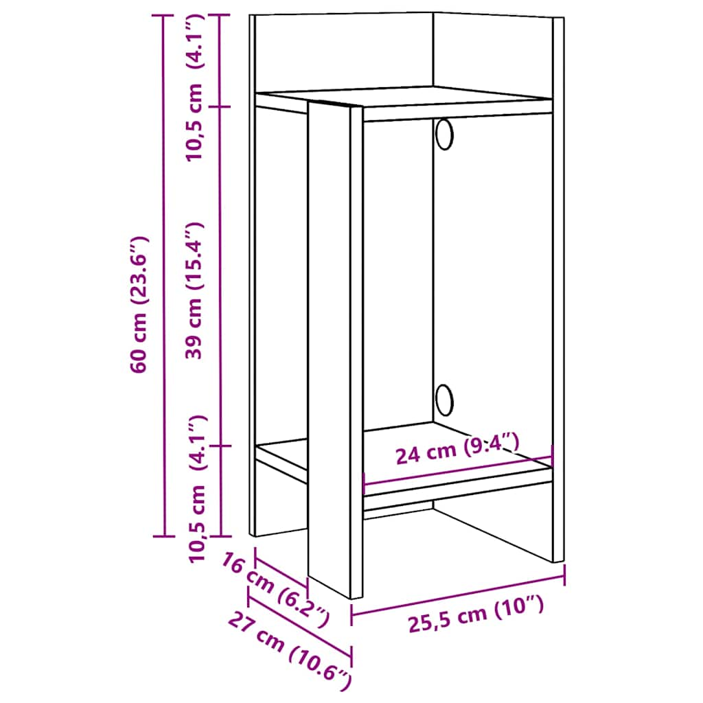 Side Tables 2 pcs with Shelf Concrete Grey 25.5x27x60 cm