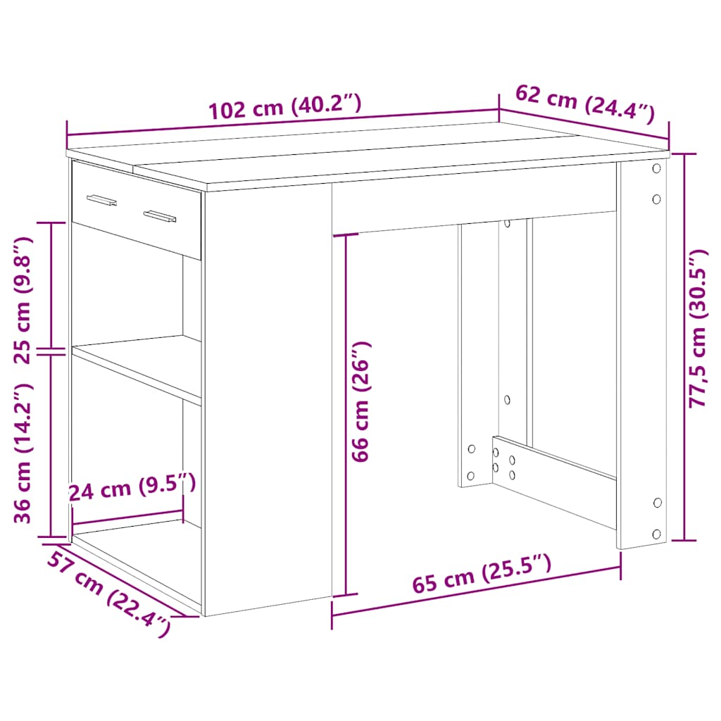 Desk with Drawer and Shelf White 102x62x77.5 cm Engineered Wood