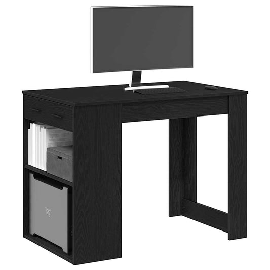 Desk with Drawer and Shelf Black Oak 102x62x77.5 cm Engineered Wood