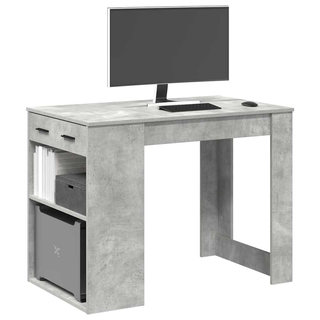 Desk with Drawer and Shelf Concrete Grey 102x62x77.5 cm Engineered Wood