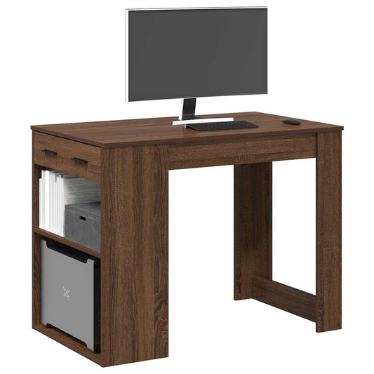 Desk with Drawer and Shelf Brown Oak 102x62x77.5 cm Engineered Wood