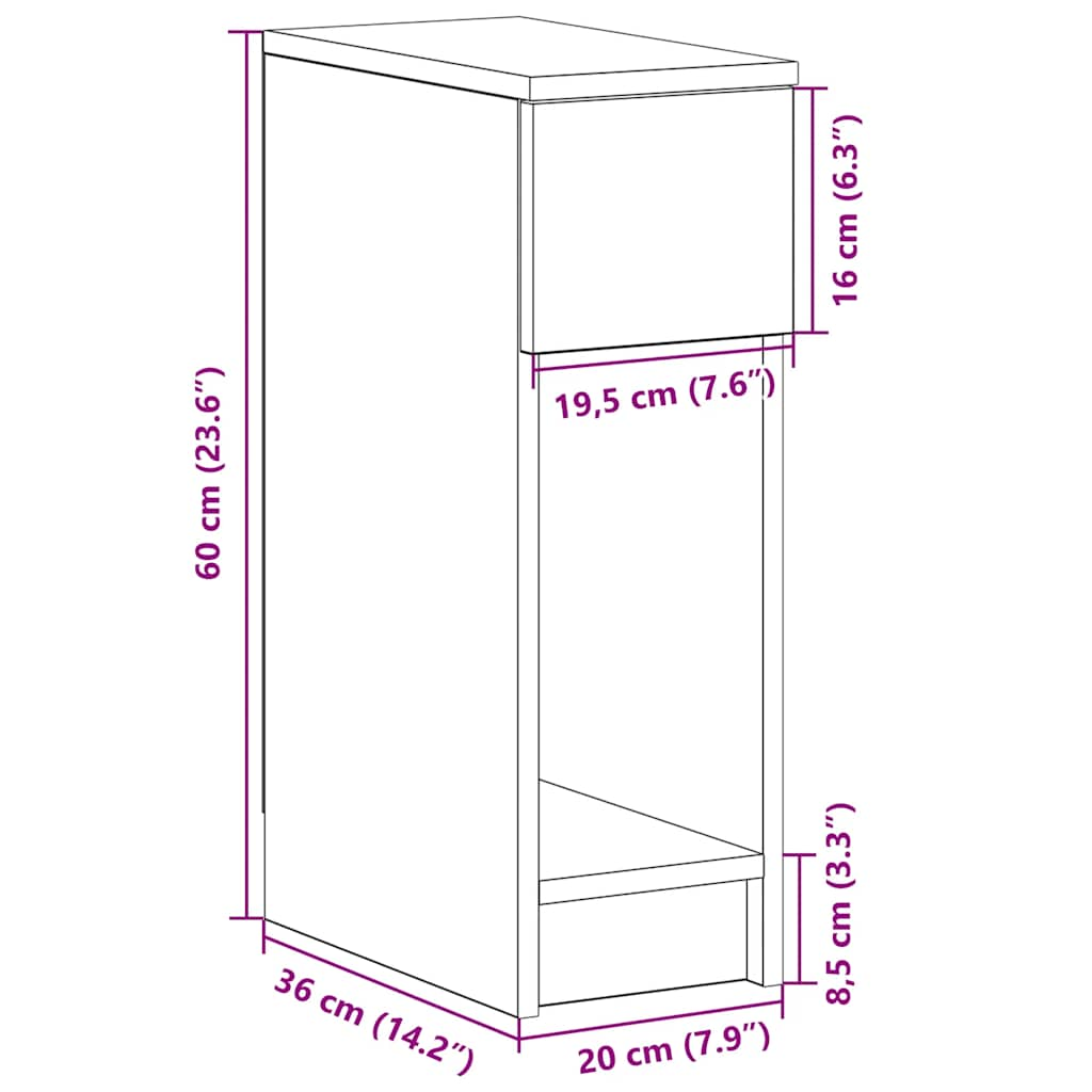 Bedside Cabinet with Drawer Concrete Grey 20x36x60 cm