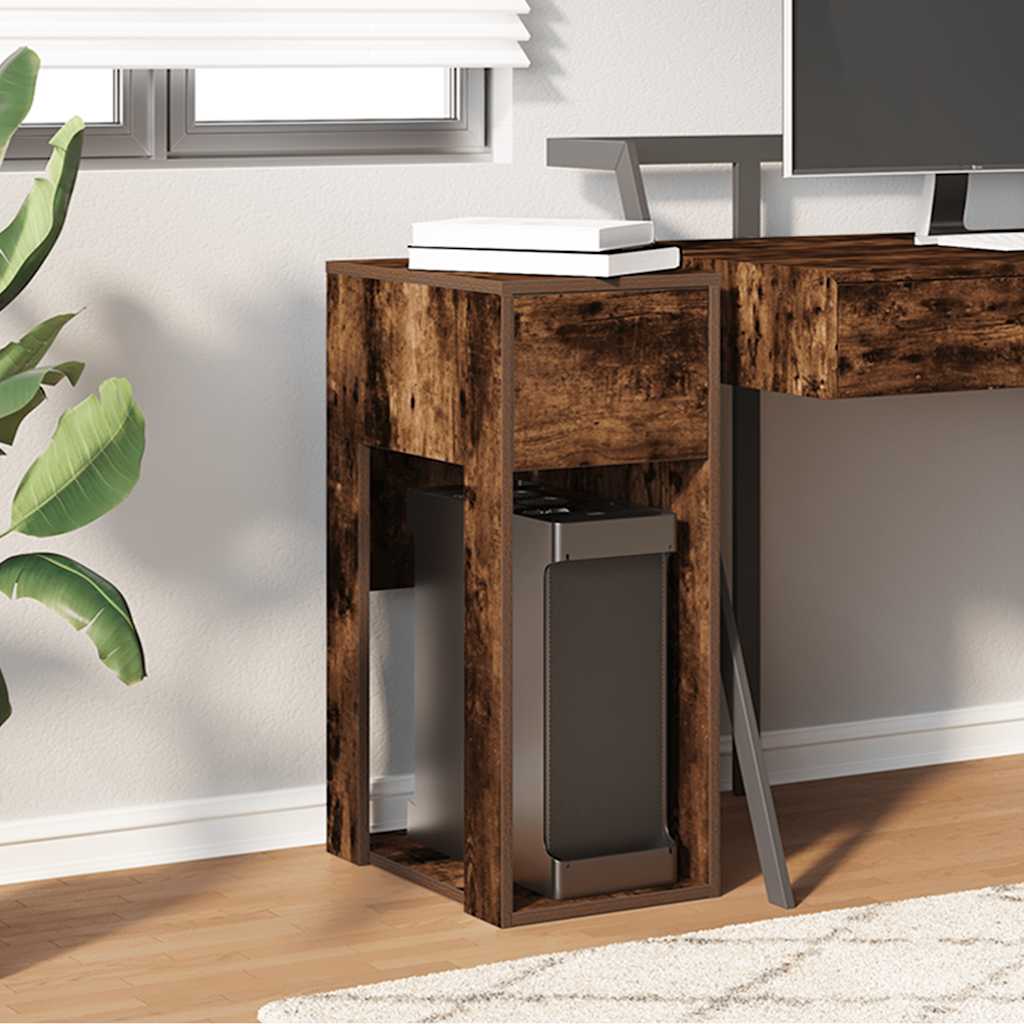 Computer Tower Stand with Drawer Smoked Oak 30x44x74 cm