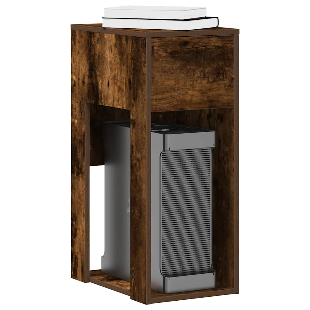 Computer Tower Stand with Drawer Smoked Oak 30x44x74 cm