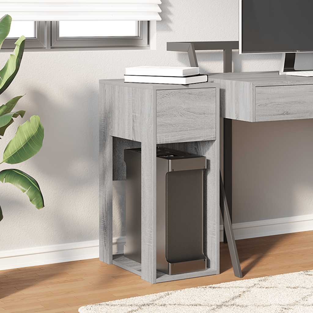 Computer Tower Stand with Drawer Grey Sonoma 30x44x74 cm