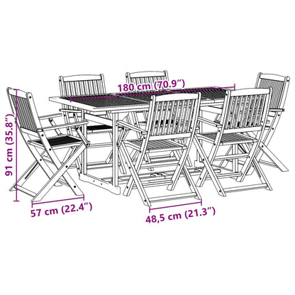 7 Piece Garden Dining Set 180x90x75 cm Solid Wood Acacia