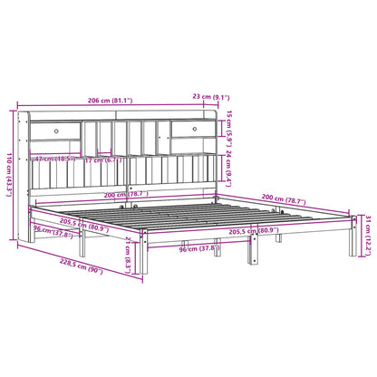 Bookcase Bed without Mattress Wax Brown 200x200 cm Solid Wood Pine
