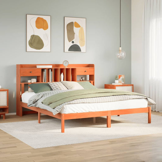 Bookcase Bed without Mattress Wax Brown 200x200 cm Solid Wood Pine