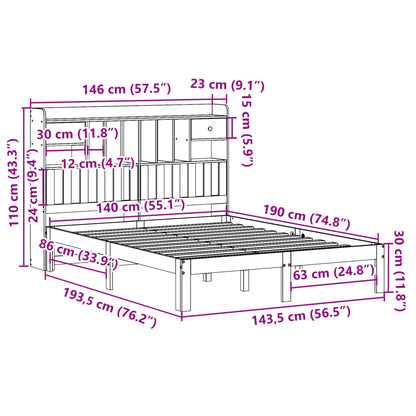 Bookcase Bed without Mattress White 140x190cm Solid Wood Pine