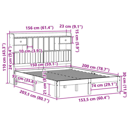 Bookcase Bed without Mattress White 150x200cm Solid Wood Pine