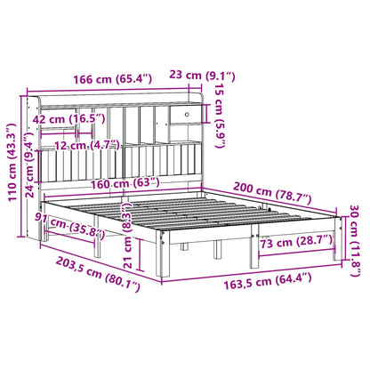 Bookcase Bed without Mattress 160x200cm Solid Wood Pine