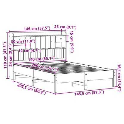 Bookcase Bed without Mattress 140x200 cm Solid Wood Pine