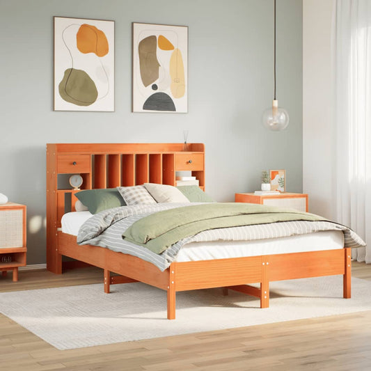 Bookcase Bed without Mattress Wax Brown 140x190 cm Solid Wood Pine