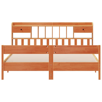Bookcase Bed without Mattress Wax Brown 200x200cm Solid Wood Pine