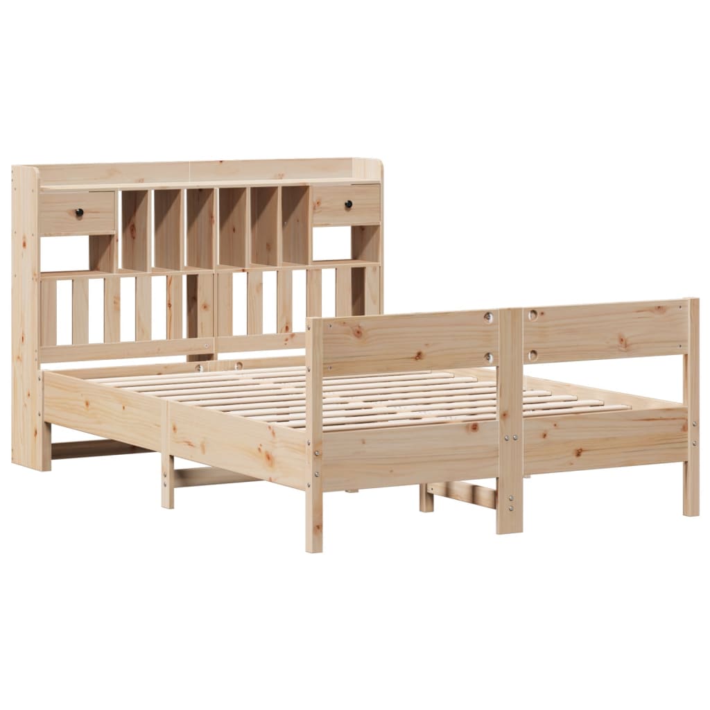 Bookcase Bed without Mattress 135x190cm Double Solid Wood Pine