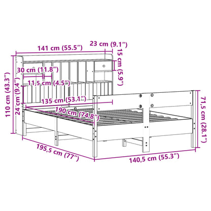 Bookcase Bed without Mattress 135x190cm Double Solid Wood Pine