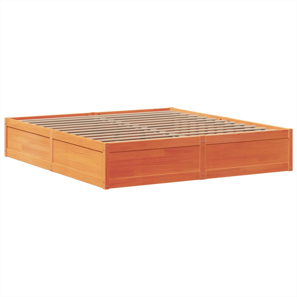 Bed Frame without Mattress Wax Brown 200x200 cm Solid Wood Pine