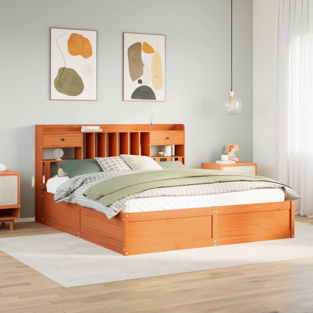 Bed Frame without Mattress Wax Brown 200x200 cm Solid Wood Pine