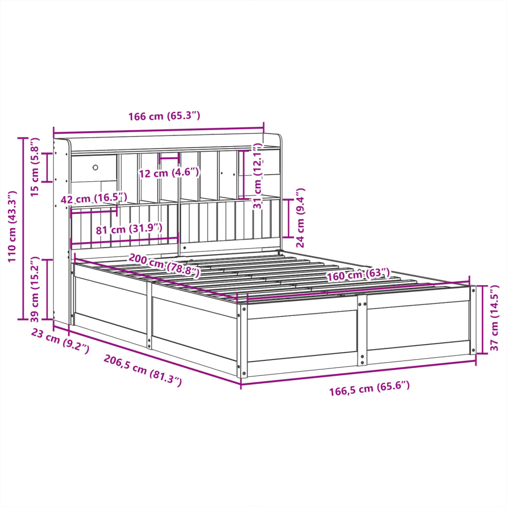 Bed Frame without Mattress Wax Brown 160x200 cm Solid Wood Pine