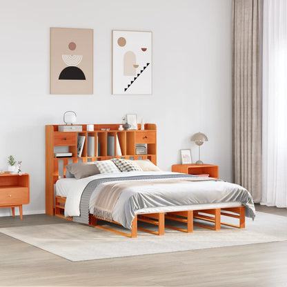 Bookcase Bed without Mattress Wax Brown 140x200 cm Solid Wood Pine