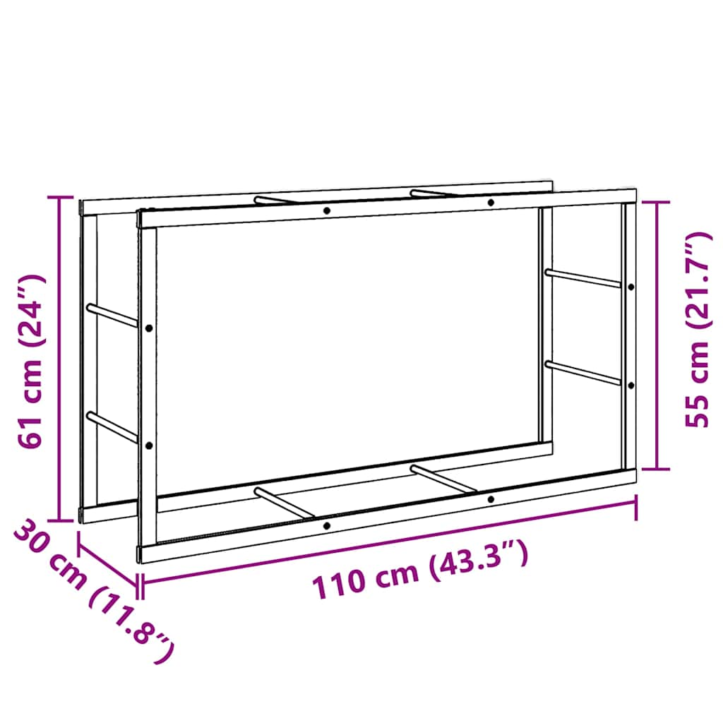 Firewood Rack Black 110x30x61 cm Steel