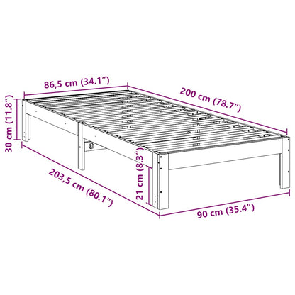 Bed Frame without Mattress White 90x200 cm Solid Wood Pine