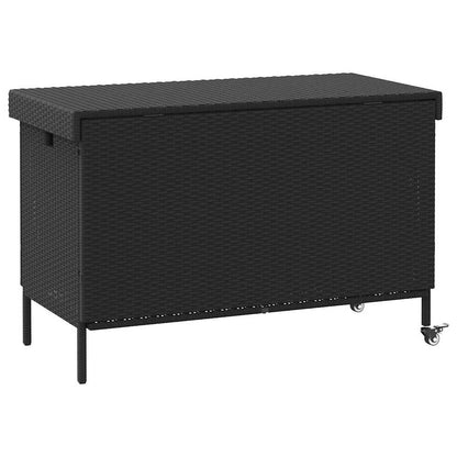 Garden Storage Box with Wheels Black 110x55x73 cm Poly Rattan