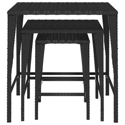 Garden Nesting Tables 3 pcs Black Poly Rattan