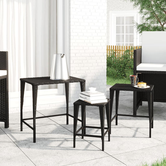 Garden Nesting Tables 3 pcs Black Poly Rattan