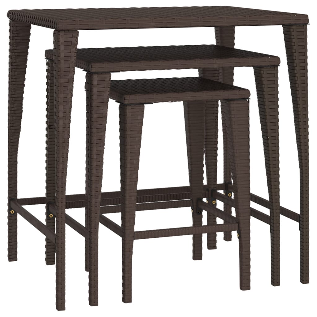 Garden Nesting Tables 3 pcs Brown Poly Rattan