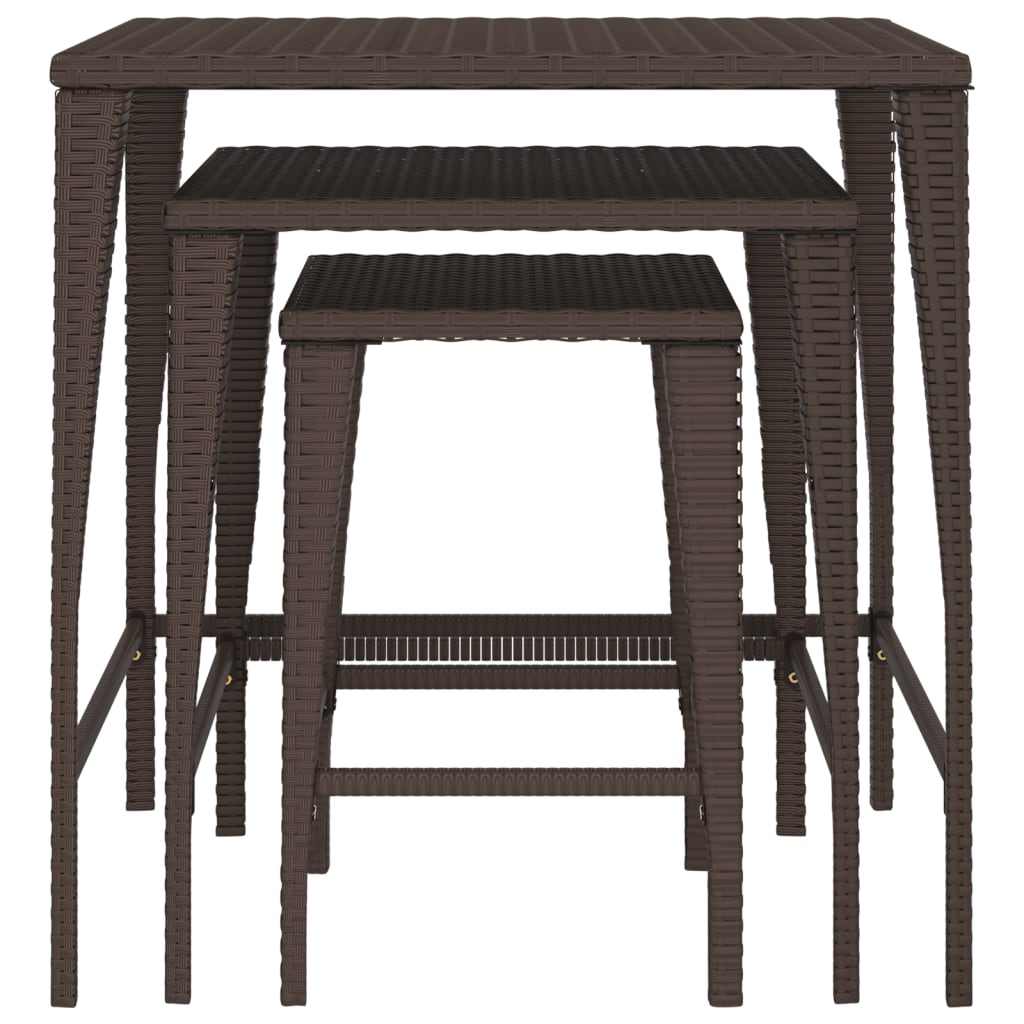 Garden Nesting Tables 3 pcs Brown Poly Rattan