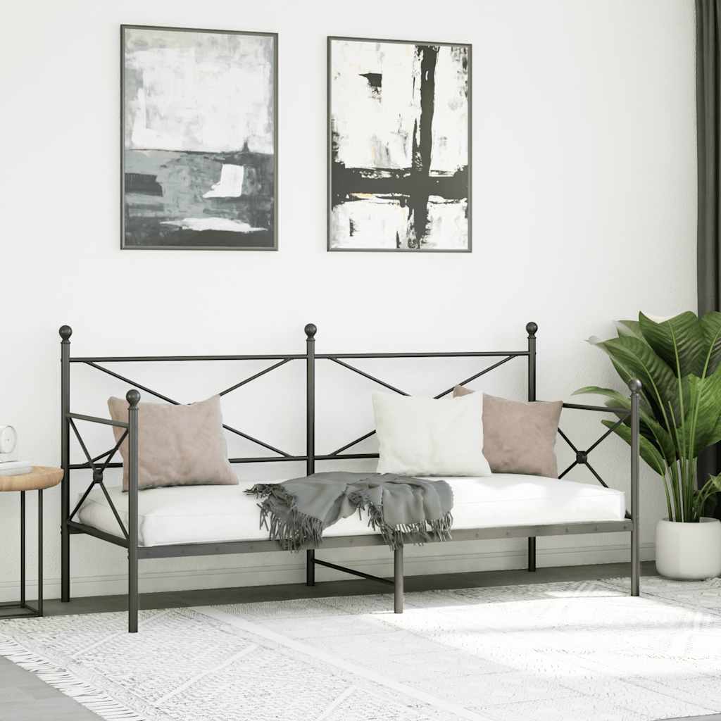 Day Bed without Mattress Black 90x190 cm Steel