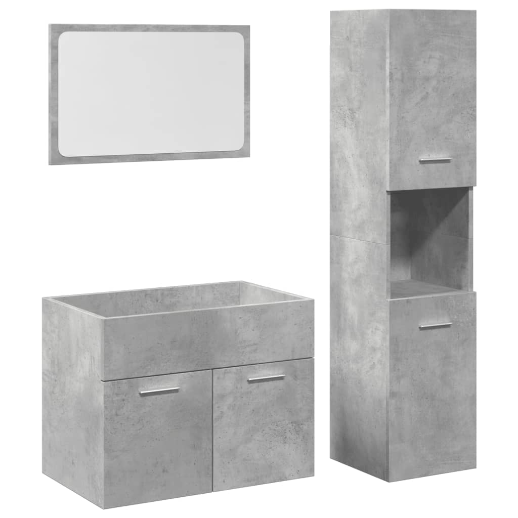 3 Piece Bathroom Furniture Set Concrete Grey Engineered Wood